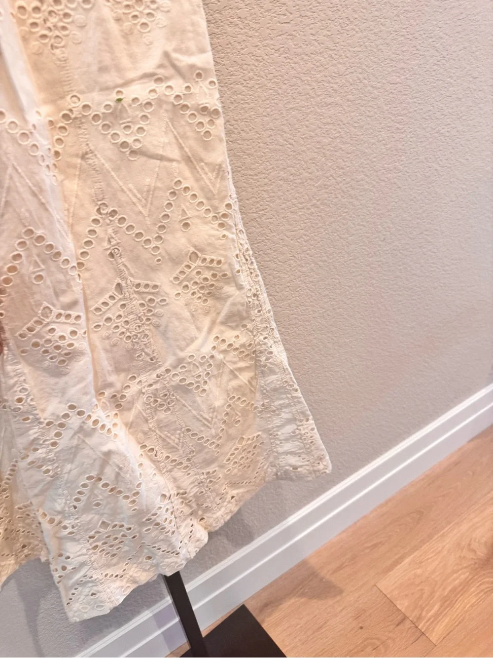 Free People Emma Embroidered Cream Eyelet Wide-Leg Pants